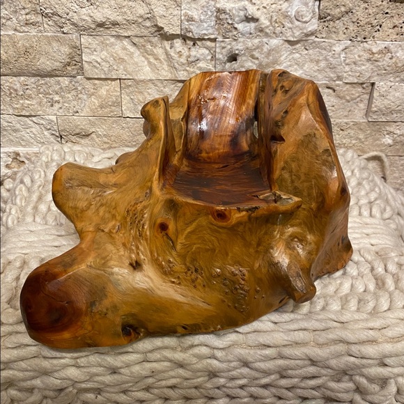 Burl Wood Bottle Cradle || Hand-Carved Root Sculptural - Picture 7 of 10